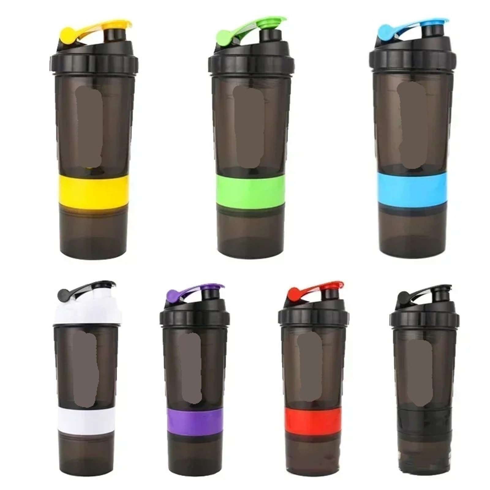 3-lagige Shaker-Flasche zum Mischen von Proteinen, Shake-Becher, Sport, Fitness, wasserskalierte Kunststoffflaschen mit Medikamentenbox (schwarz)