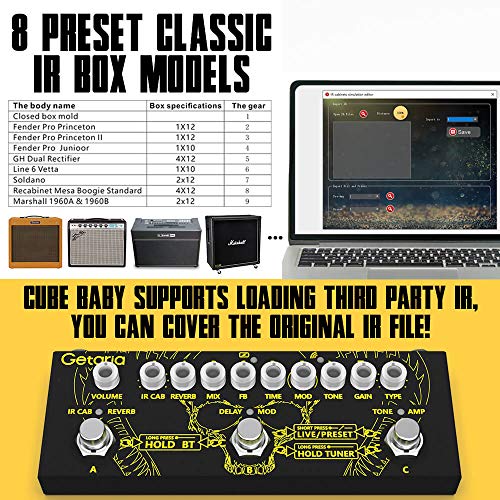 Getaria Guitar Pedal Portable Multi Effects Processor Effect Pedal with IR Loading, Edit, Save, Bluetooth, Record, Tuner, Amp/3.5mm Headphone Output, Built-in battery - Thumbnail 2