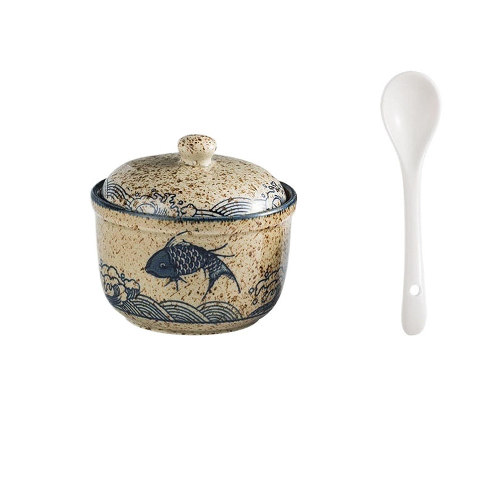 WSQHAO 3Pcs Ceramic Seasoning Jar With Lid And Spoon for Condiment