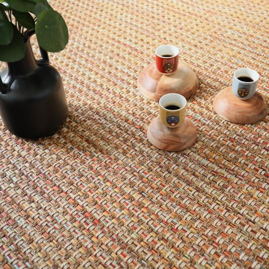 Decoweb Moquette Tissé Plat - Népal Natté 4x4 - Nature Multicolor Rouge - Rouleau de 4m x 3.00m