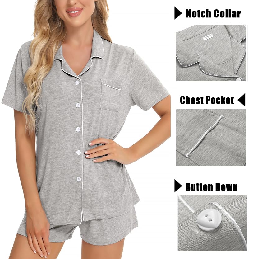 Image of SWOMOG Womens 3pcs Button Down Pajamas Set Short Sleeve Sleepwear Bride Pj Lounge Set with Long Pants