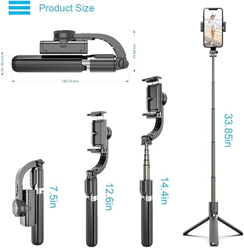 Miniatura 6 de Trípode inteligente antivibraciones para selfie stick de 33.85 pulgadas, barra de aluminio extensible con control remoto inalámbrico extraíble para