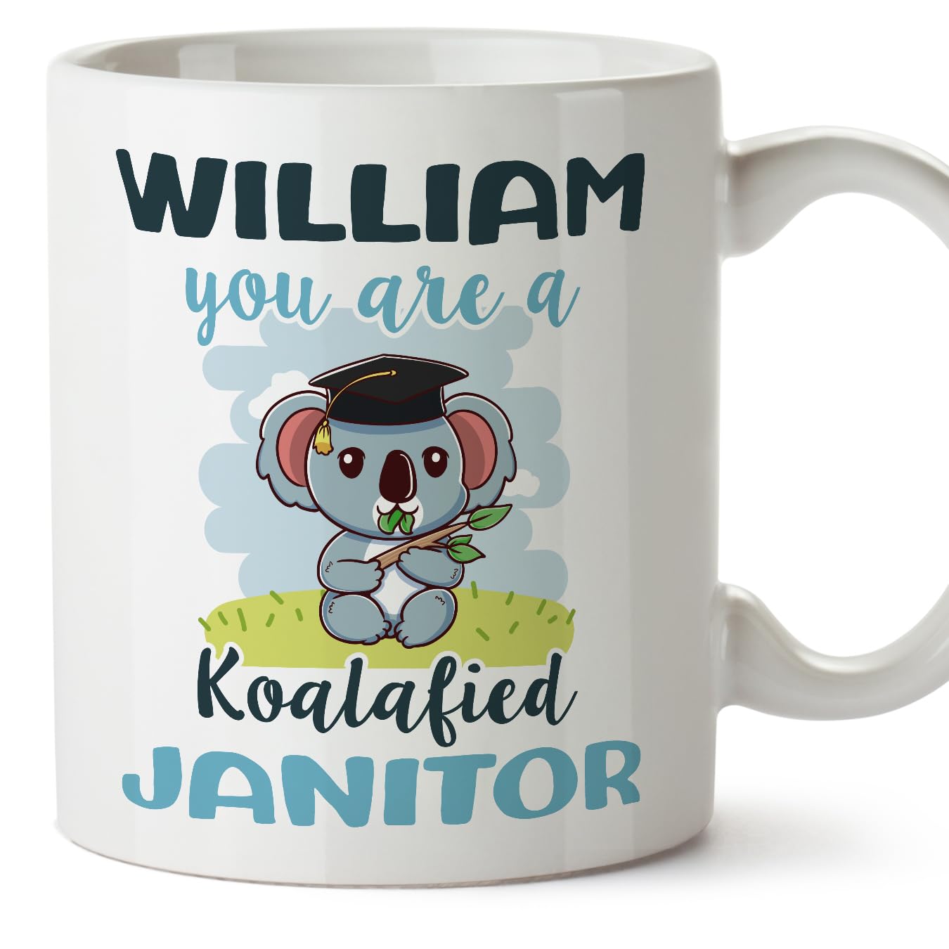 MUGFFINS Personalised Mug for Janitor man - in English - Custom Koalafied - Funny Custom Gift for Colleagues - Ceramic 11oz Mug โ image 1