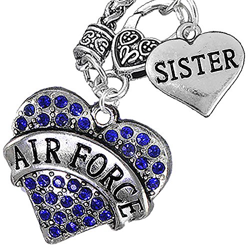 Cardinali Jewelry Air Force Sister Heart Necklace, Hypoallergenic, Will NOT Irritate Anyone with Sensitive Skin. Safe- Nickel, Lead and Cadmium Free