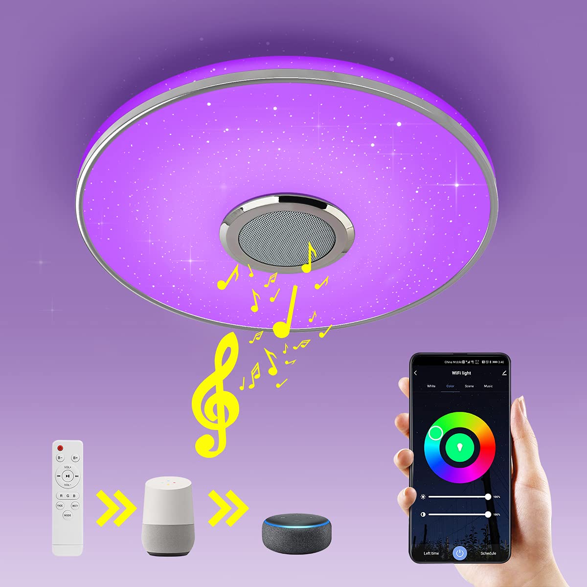 Buy Wayrank LED Ceiling Light with Bluetooth Speaker, WiFi Smart
