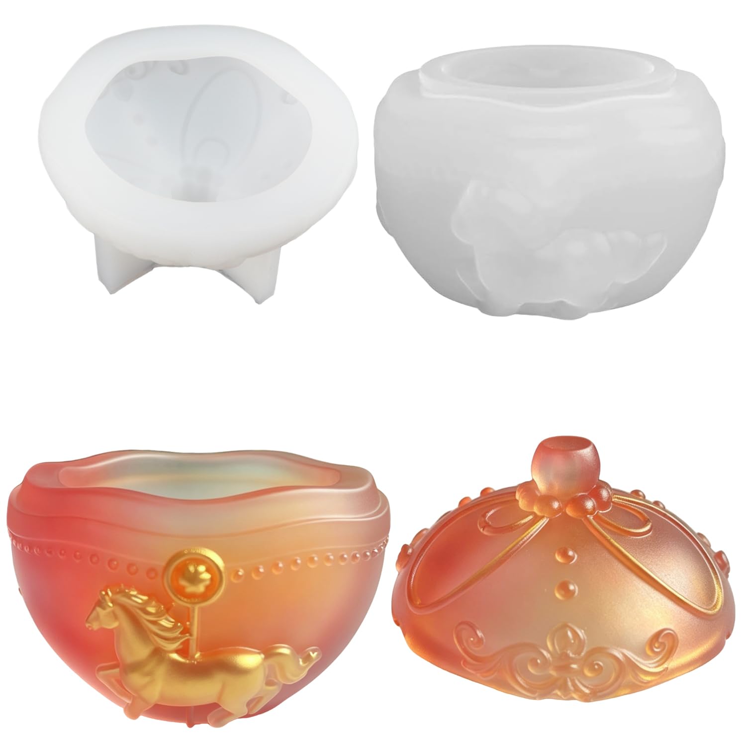 3D Horse Jar Resin Molds, Christmas Jars Silicone Molds with Lid for Resin