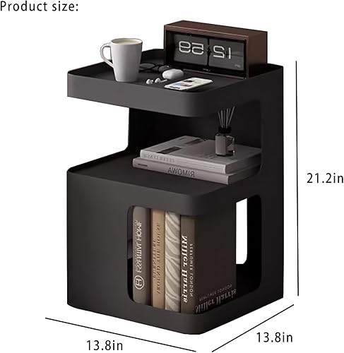 Miniatura 3 de Mesa auxiliar de metal, mesa auxiliar moderna con almacenamiento, mesita de noche negra, mesita de noche, mesa decorativa para dormitorio, sala de