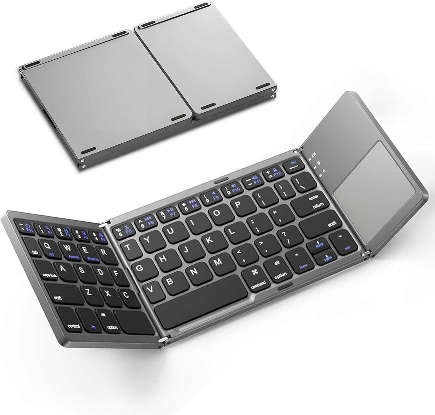 Foldable Bluetooth Keyboard with Touchpad - Portable Wireless Keyboard, Rechargeable Battery Full Size Ultra Slim Pocket Size Folding Keyboards for Android Windows iOS Tablet & Laptop - Black-image-19