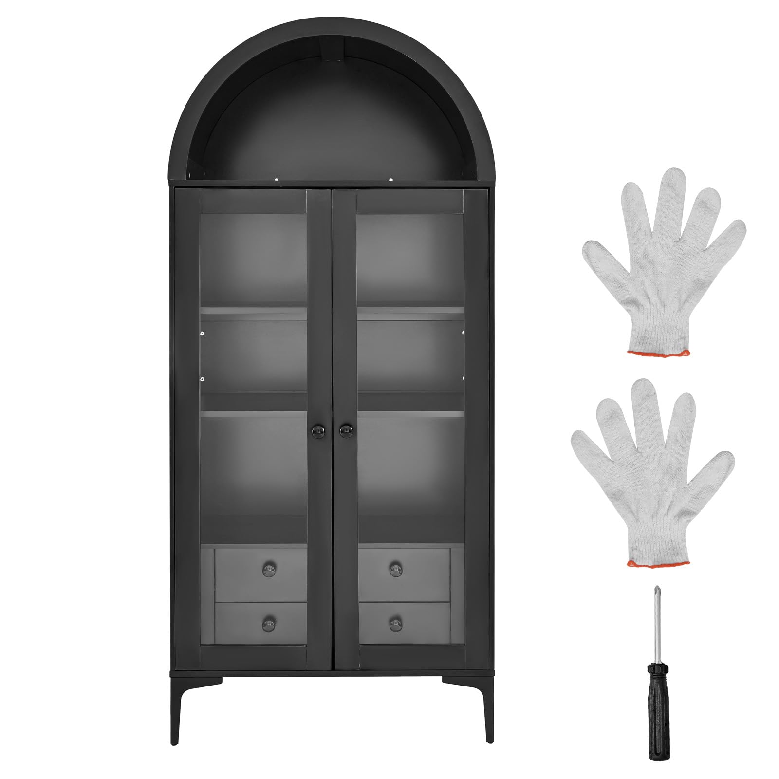 VEVOR Vitrine pour Collection Arquée avec Portes Vitrées, Armoire de Présentation 179 cm de Haut, Présentoir pour Antiquités à 4 Niveaux avec 2 Étagères Réglables, Rangement Maison Bureau Salon