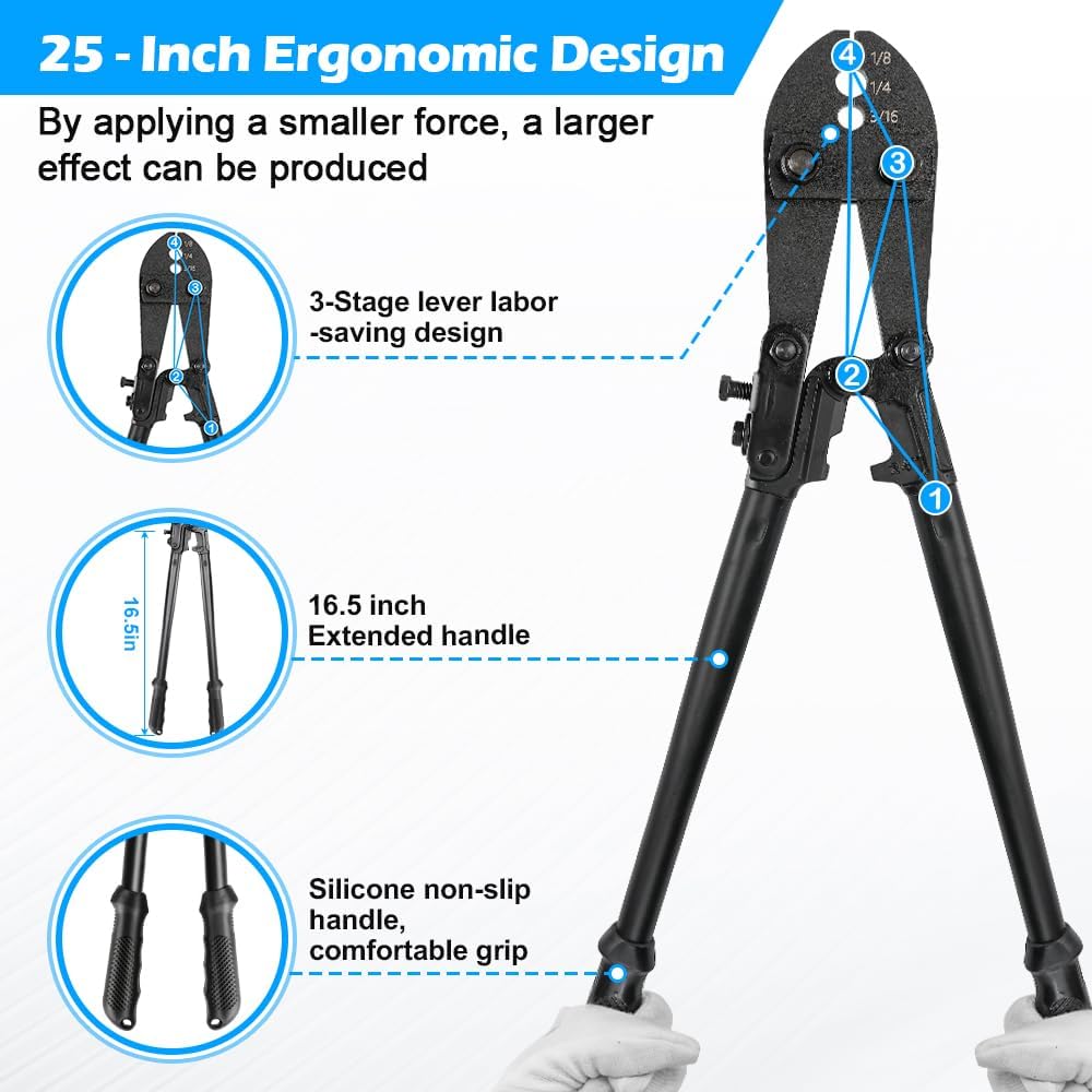 Wire Rope Crimping Tool, 25 Inch Heavy Duty Hand Swaging Tool with 40Pcs Aluminum Loop Sleeves, 3 Cavity Cable Crimping Tool for 1/8" to 1/4" Aluminum Oval Sleeves, Double Sleeves