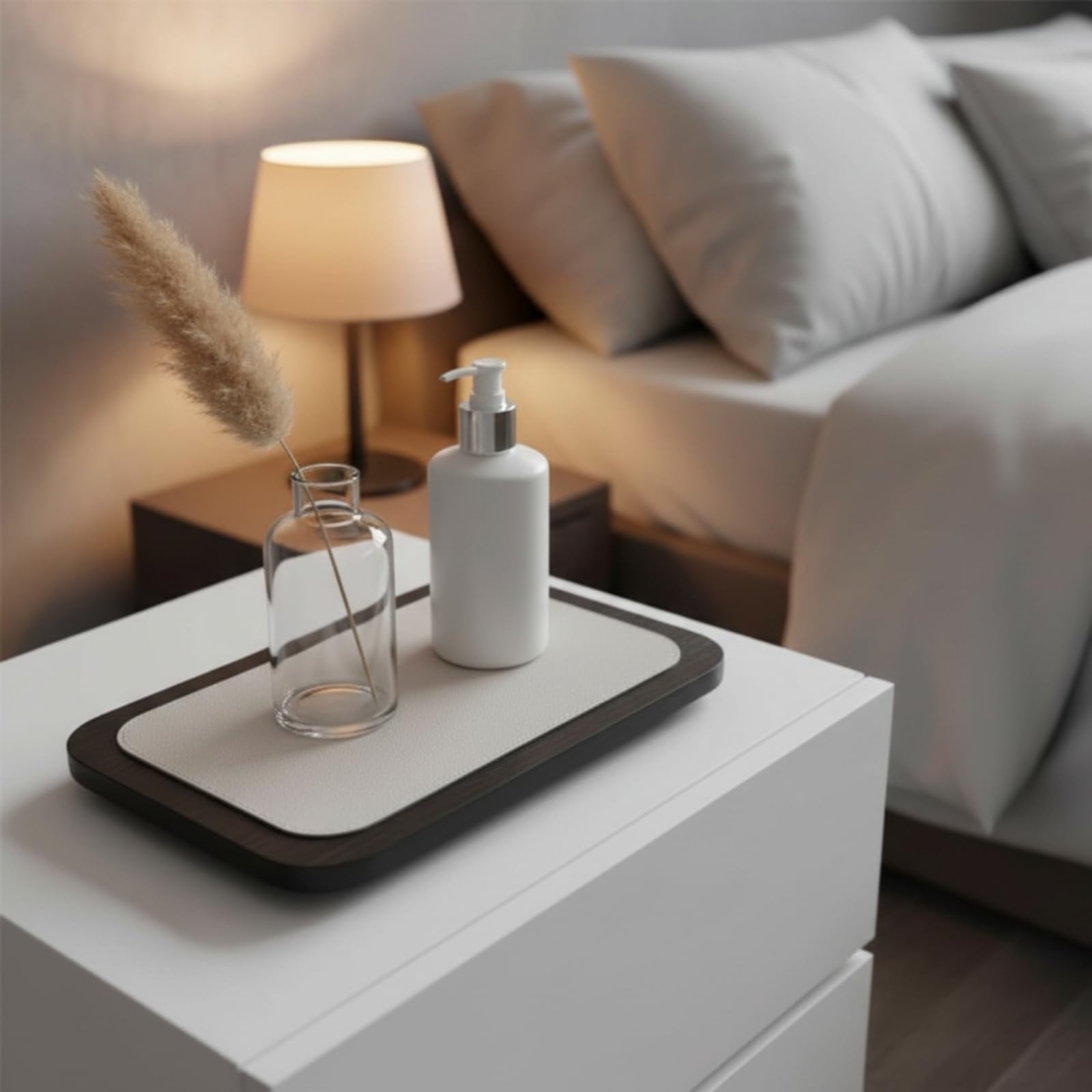 Vassoio con Interno in Materiale, Grigio, Grande 45 30 3.5cm | Minimalista, Moderno, Svuotatasche, per Comò