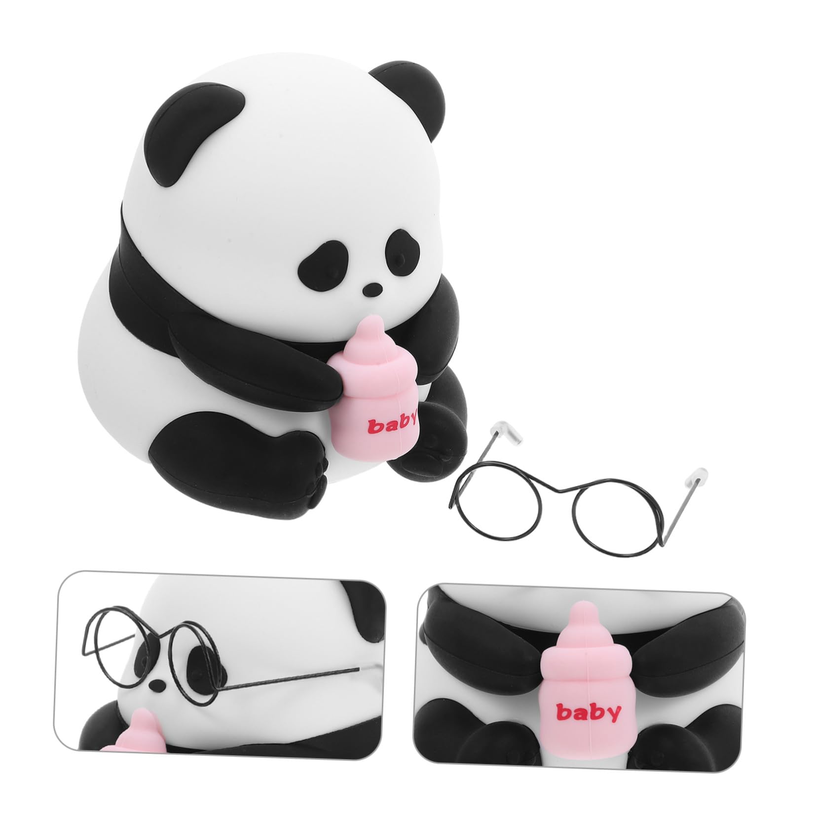 Housoutil Lámpara de Noche LED Panda Sentado Negro Recargable Tacto | Abs, PC y Silicona, Cable Type-c Incluido, Diseño Adorable para Guardería y Escritorio
