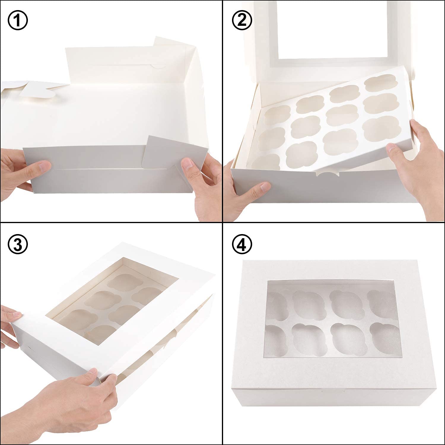 Moretoes Cupcake Boxes 8 Packs, White Cupcake Carrier Bakery Boxes with