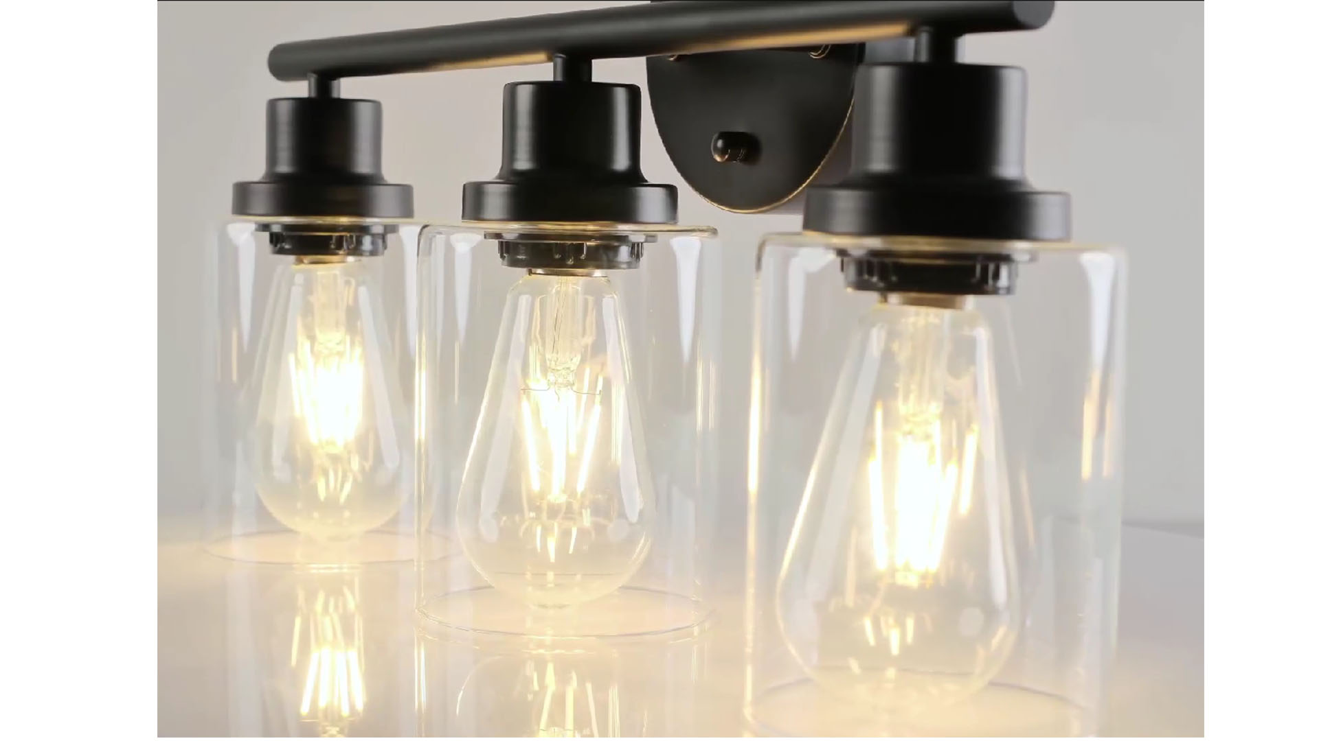 Image of 3-Light Black Vanity Lights, E26 Modern Bathroom Light Fixtures with Clear Glass Shade, Wall Lamps for Mirror Kitchen Hallway Cabinet Living Room Sconces Lights