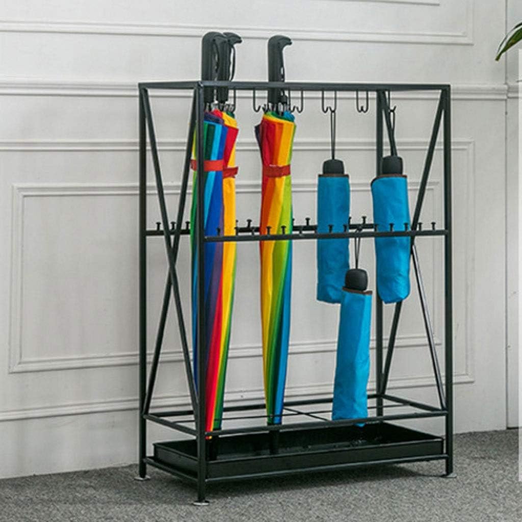 Black Metal Hollow Umbrella Stand, Hallway Commercial High Capacity Separate Umbrella Holder Rack，Drip Tray