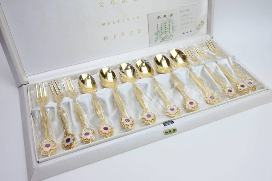 松下幸之助　勲一等旭日大綬章受章記念　七宝製カトラリーセット　未使用 昭和レトロ 尚美堂 松下幸之助勲一等受章記念 カトラリーセット