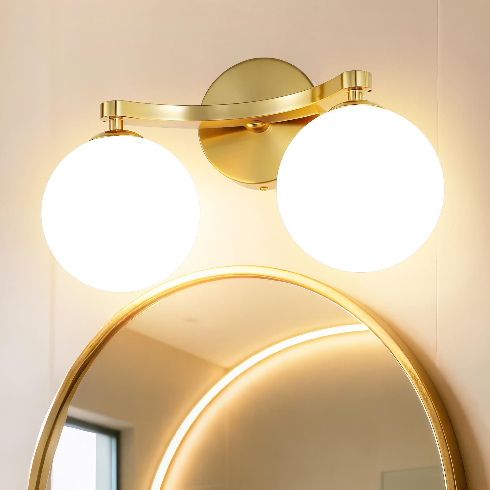MantoLite Applique murale LED contemporaine avec deux abat-jours sphériques, lampe de lecture/miroir, comprend 2 ampoules G9