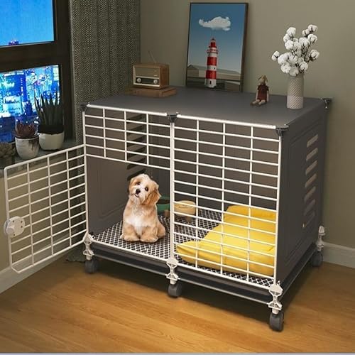 VEKAZこの犬用クレートは、お手入れが簡単で、蓋が一体型で、大容量、組み立ても簡単です。このペットクレート/ベビーサークルは、小型犬から中型犬に最適です (ブラック,2グリッドプーリー(フットパッド+トレイ+取り付けツール+ケージ))