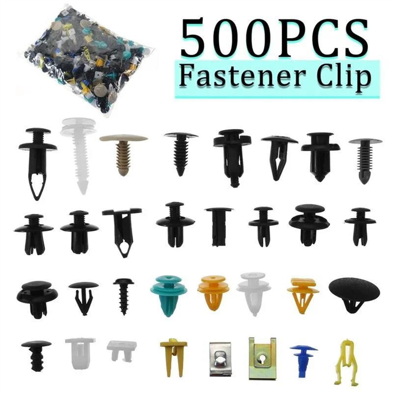 Schraubenzubehör 500PCS Mixed Auto Fahrzeug Verschluss Stoßstange Clips Retainer Niet Tür Panel Fender Liner Universal Fit