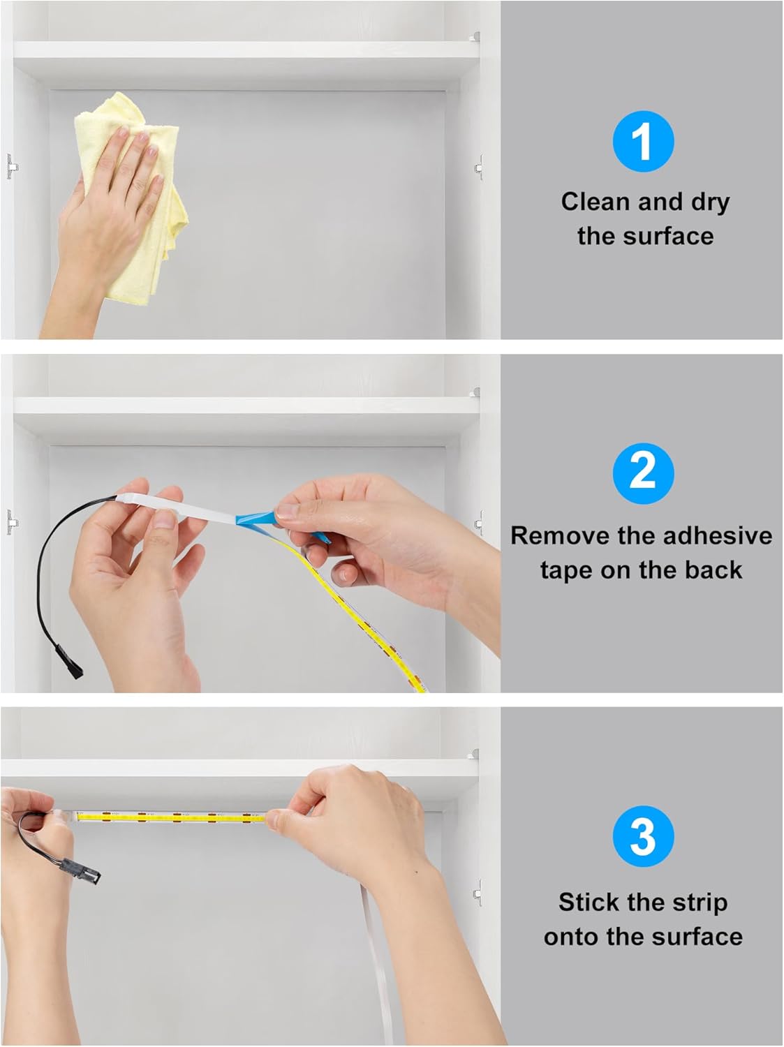 JUSJUBR LED Lights for Shelves, 6 PCS 20 Inch Dimmable Flexible COB LED Strip Lights for Cabinet, Display Case, Bookshelf, Kitchen, Wardrobe and Closet, Under Cabinet Lighting Cold White 6000K - Image 3