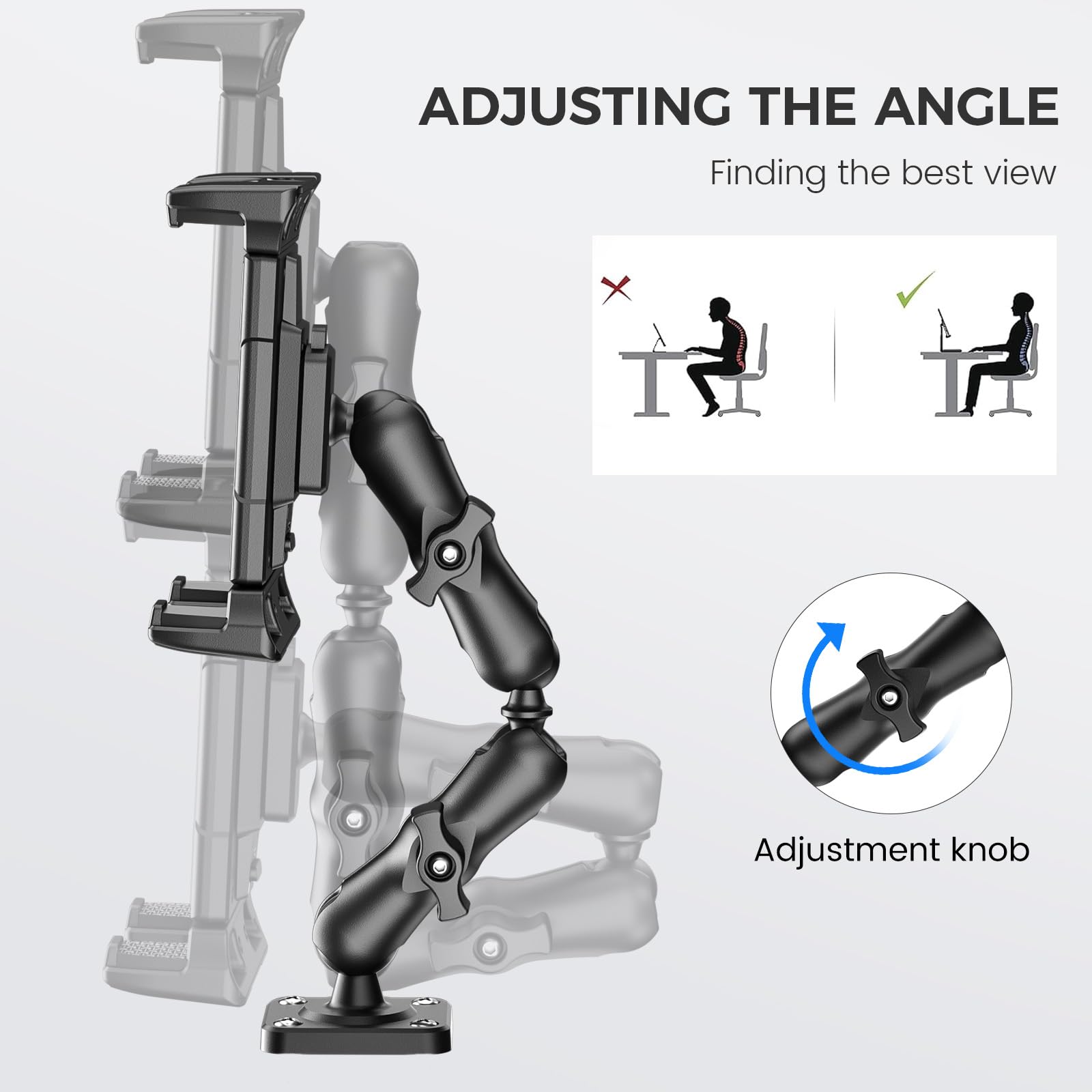 OHLPRO Supporto per tablet da cruscotto per auto, resistente, per iPad Pro, Samsung Galaxy, Kindle fire 5"-13", tutti i tablet, braccio regolabile universale per tablet da parete, camion, scrivania,