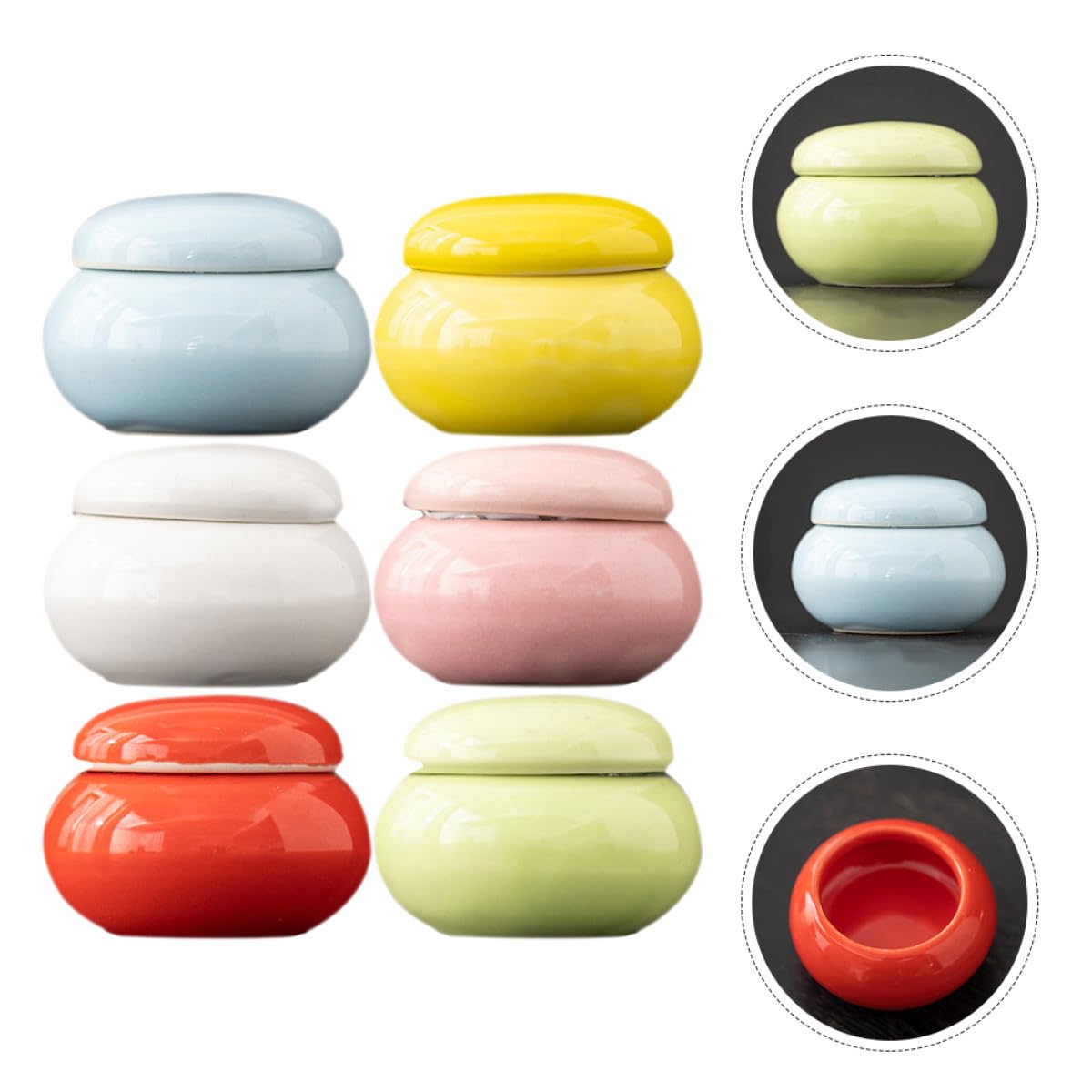 GANAZONO Set 6 Mini Barattoli in Ceramica per Crema Vuoti Coperchio, Contenitori Cosmetici Portatili per Viaggio, Barattoli Multifunzionali per Lozioni e Campioni