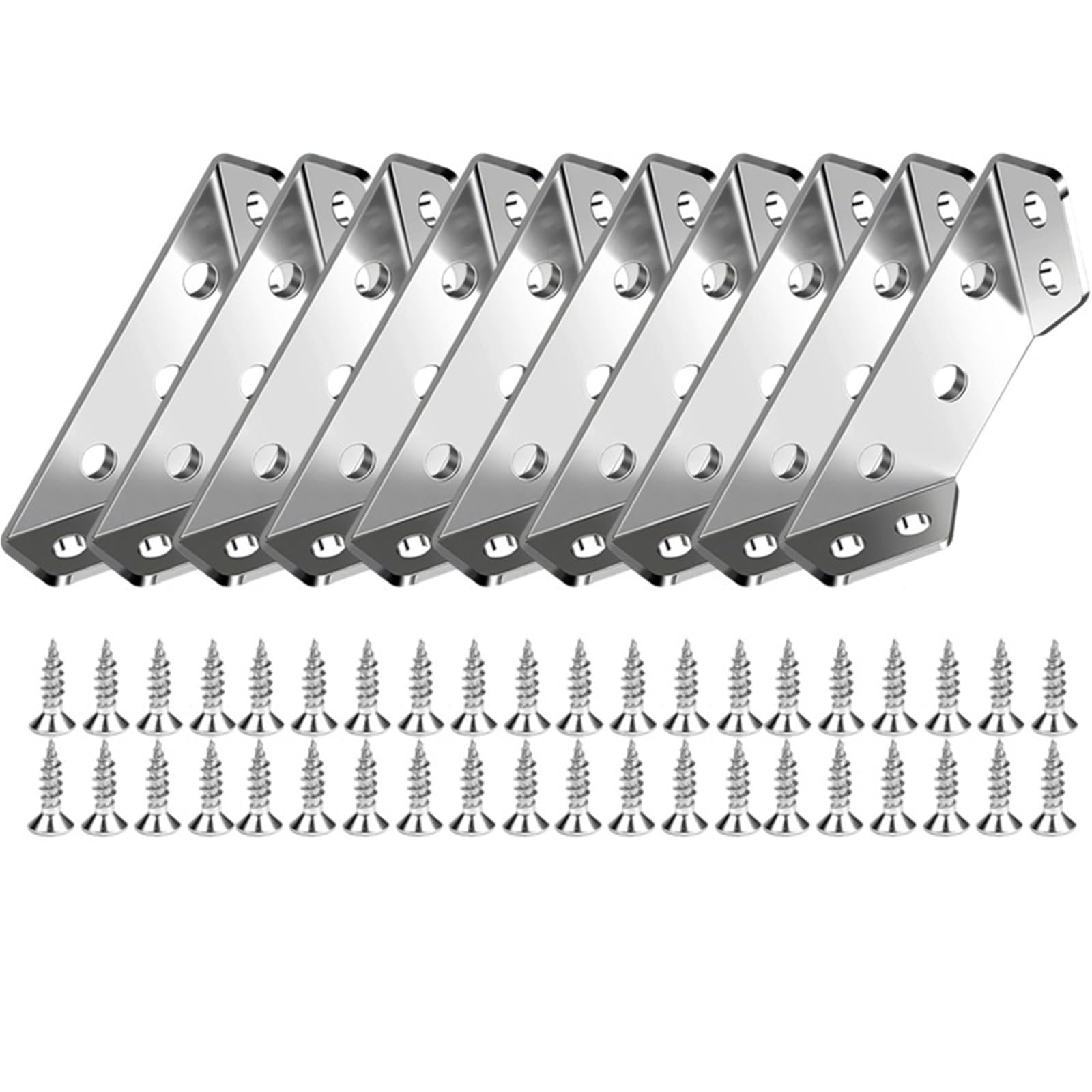 Corner Braces Brackets 3-40set Stainless Steel Angle Bracket with Screws for Cabinet and Shelf Frame Connection(50PCS(10Set))