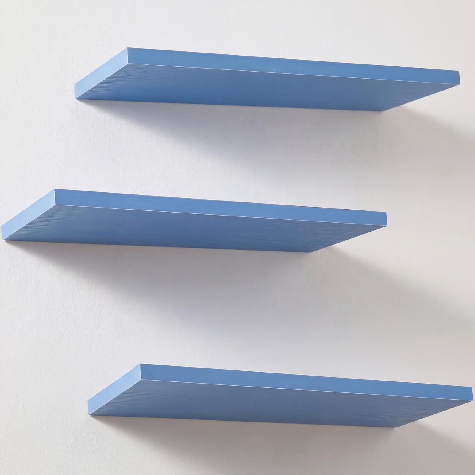Youyole 3 Pack Floating Shelves for Wall 16 Inch Solid Wood Wall Book Shelf for Bathroom Living Room Bedroom Hanging Display Decor, Princess Aesthetic Room Decor (Blue)