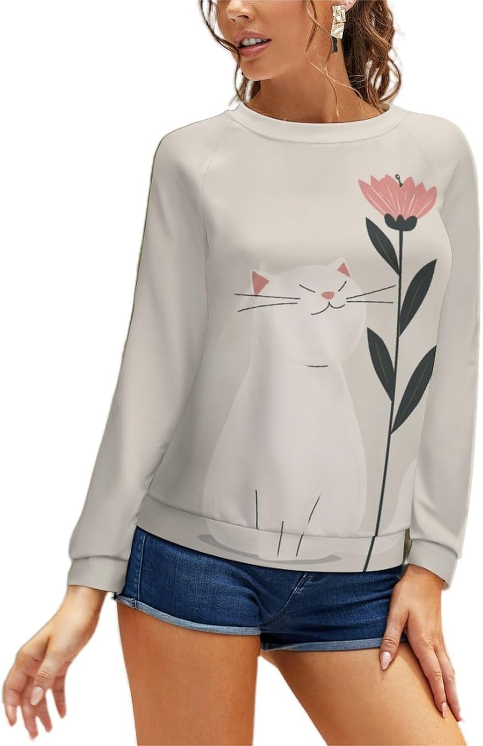 Long Sleeve Shirts for Women Cat Printed Fall Winter Dressy Holiday Casual Fashion Crewneck Tunic Tee Shirts - Image 6