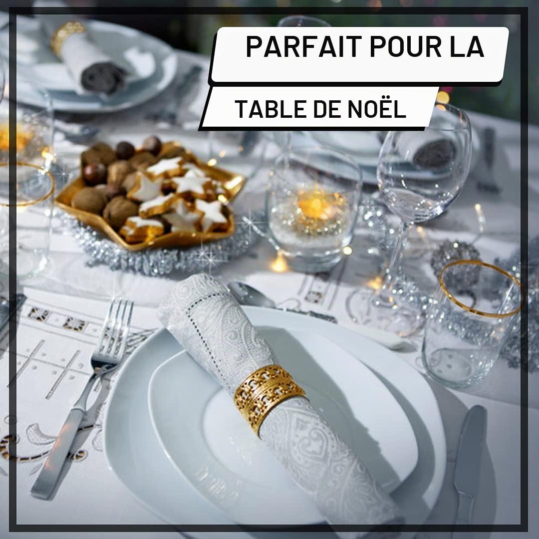 Nappe de Noël élégante double face, résistante aux taches, facile à nettoyer pour la fête de Noël, dîner des fêtes !!!!! (Ronde 150 cm Motif doré 13s)