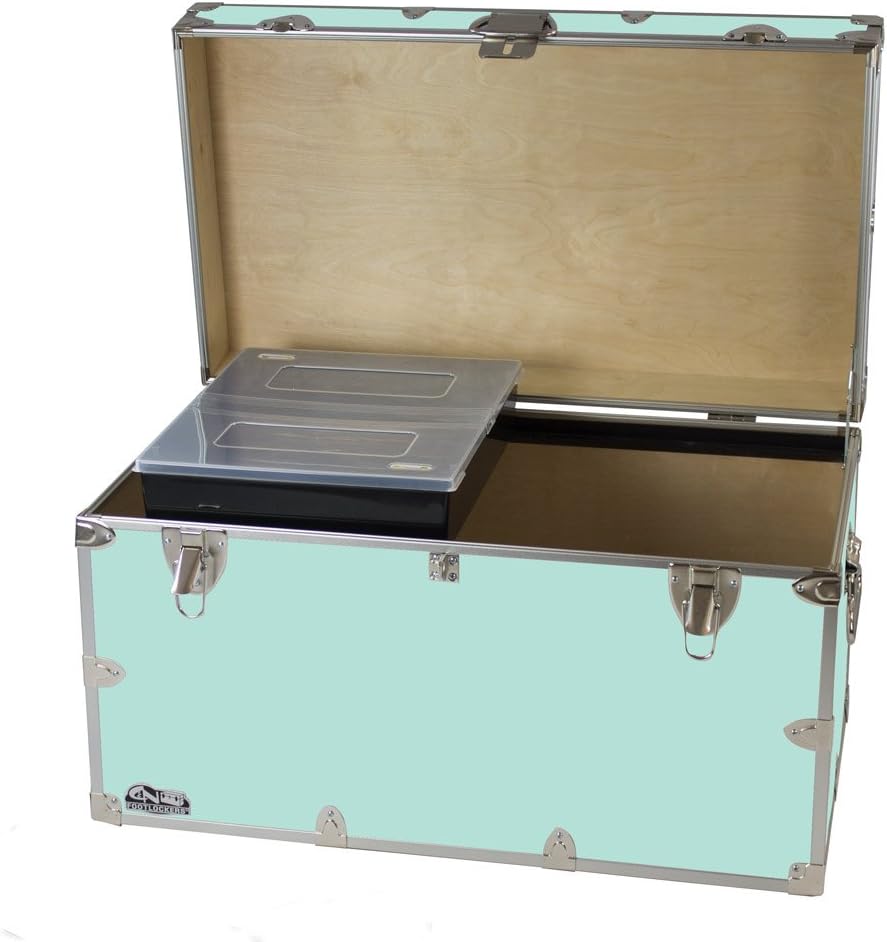 C&N Footlockers - XL Graduate Storage Trunk w/Tray - Made in the USA - STEEL Footlocker for College Dorm Room & Summer Camp - 32 x 18 x 18.5 Inches (Black)