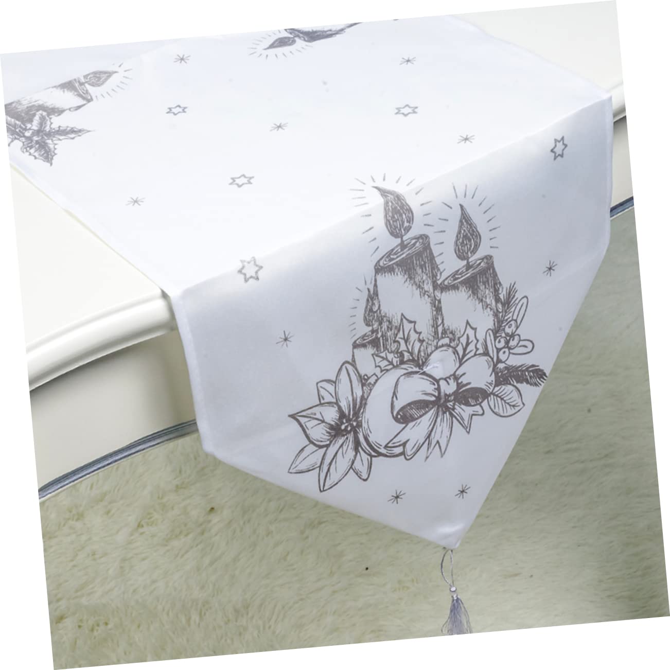 Cabilock Chemin De Table De Noël 3 Pièces Décoration De Table Tissu Imprimé Gris Facile À Nettoyer