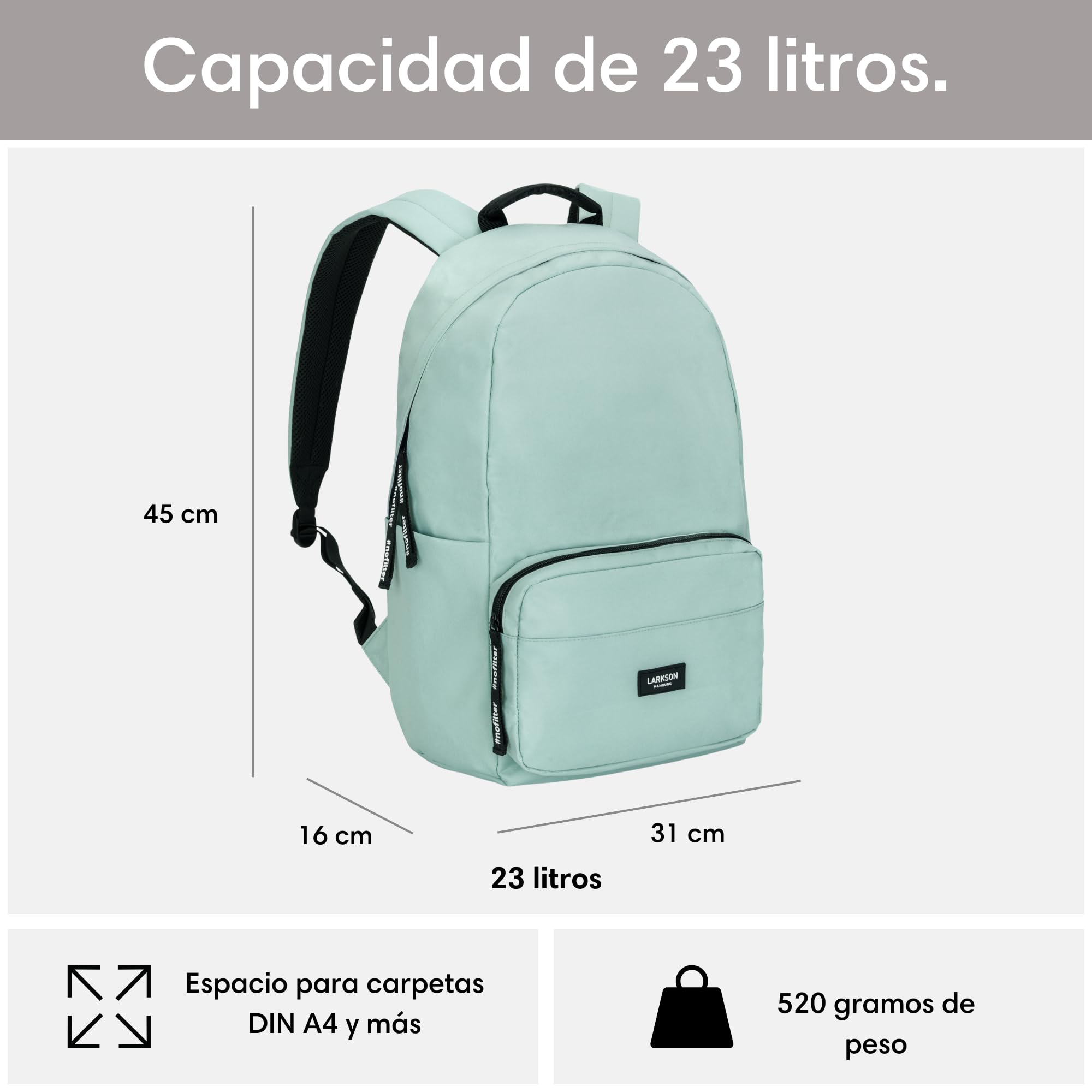LARKSON Mochila Mujer & Hombre Menta - No 3 - Mochilas Portatil - Escolares Jóvenes Universidad Viaje - Impermeable