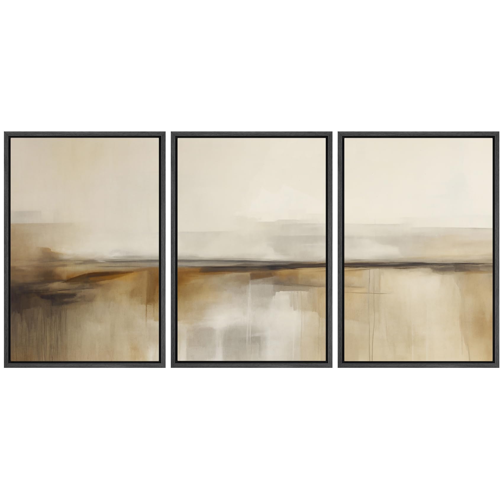 SIGNFORD Framed Canvas Print Wall Art Set Desert Haze Abstract Neutral Beige and Brown Illustrations Modern Art Relax/Calm for Living Room, Bedroom, Office - 24"x36"x3 Black