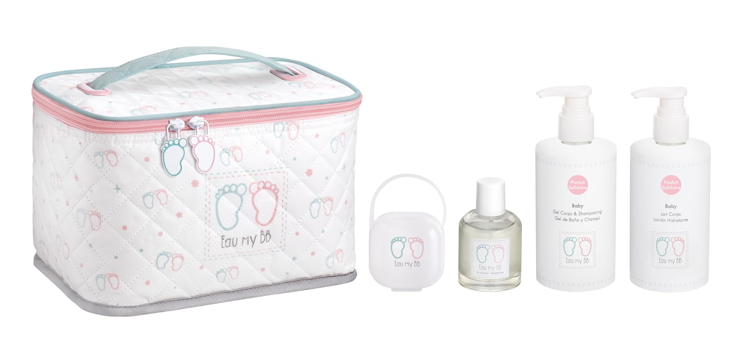 Eau my BB Set mit Kulturbeutel, EDS 60 ml, Feuchtigkeitslotion 300 ml, Duschgel und Shampoo 300 ml und Schnullerhalter