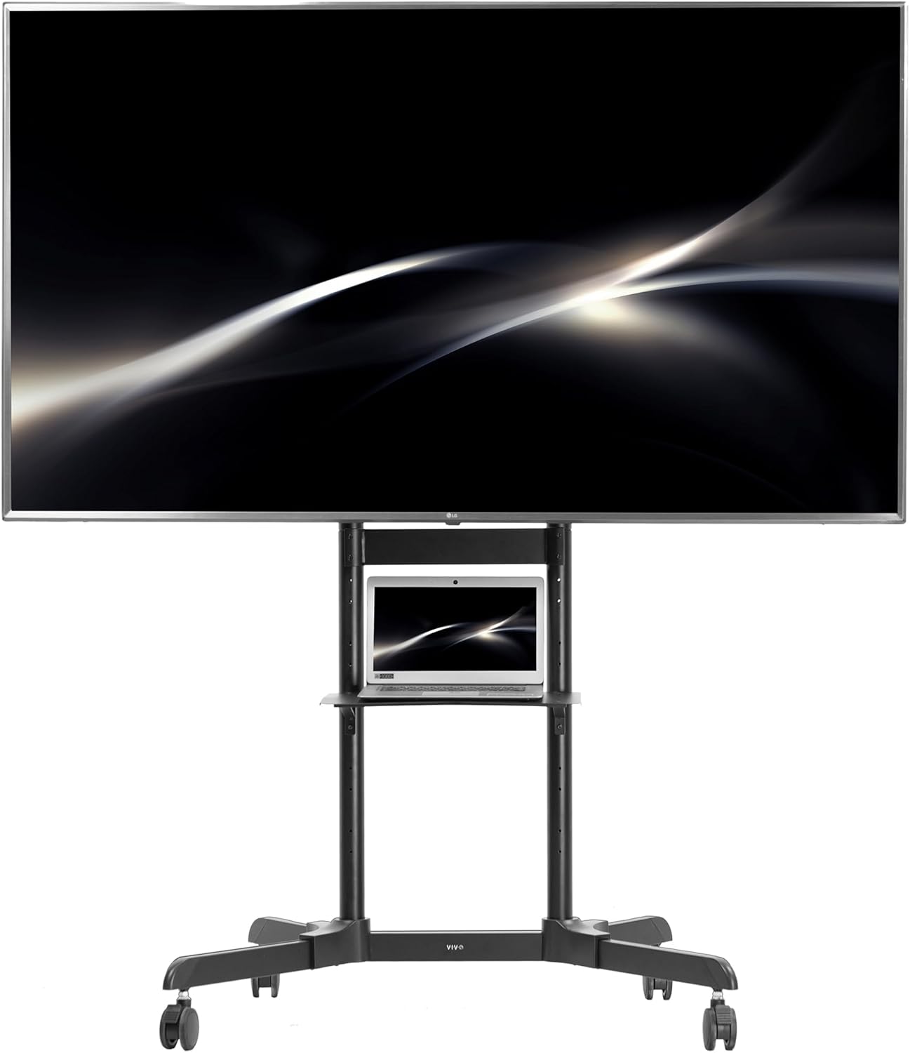 VIVO Mobile TV Cart for 55 to 100 inch Screens up to 165 lbs, LCD LED OLED 4K Smart Flat and Curved Panels, Rolling Stand with Laptop DVD Shelf, Locking Wheels, Max VESA 800x600, Black, STAND-TV100E
