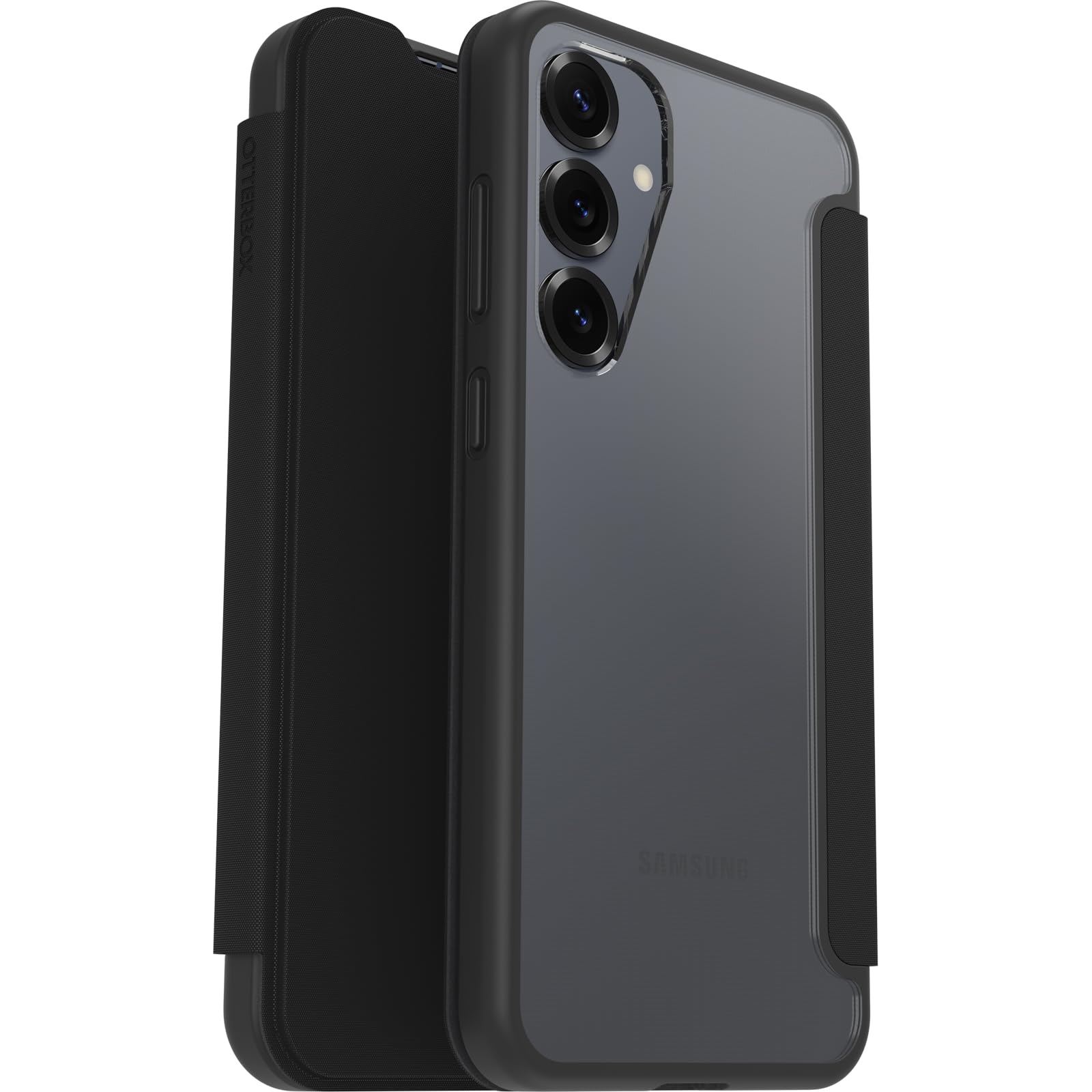 OtterBox React Series Folio Etui do Samsung Galaxy S25+, Wstrząsoodporne, Miejsce na Karty, przetestowane zgodnie ze standardami wojskowymi, Przezroczyste/Czarne