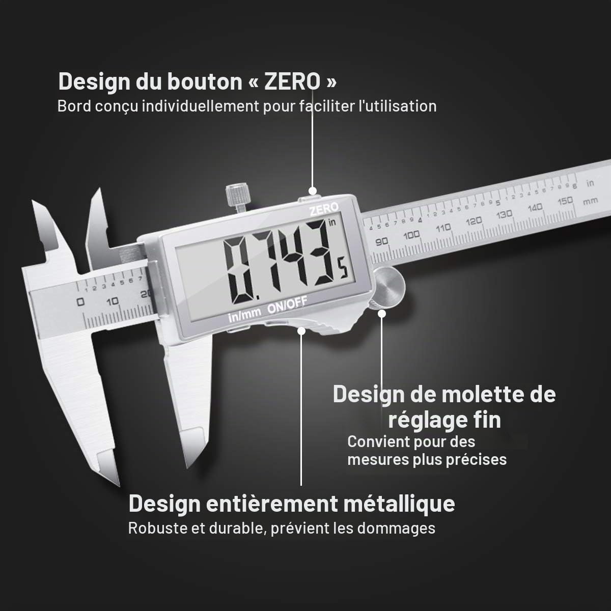 Pied à Coulisse Numérique, Preciva Professionnel Pied a Coulisse Digital 150 MM, Outils de Mesure avec MM/IN Conversion et Écran LCD, Résiste aux Eclaboussures