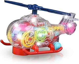 ArtCreativity Light Up Transparent Toy Helicopter for Kids, 1PC, Bump and Go Toy Car with Colorful Moving Gears, Music, and LED Effects, Fun Educational Toy for Kids, Great Birthday Gift Idea