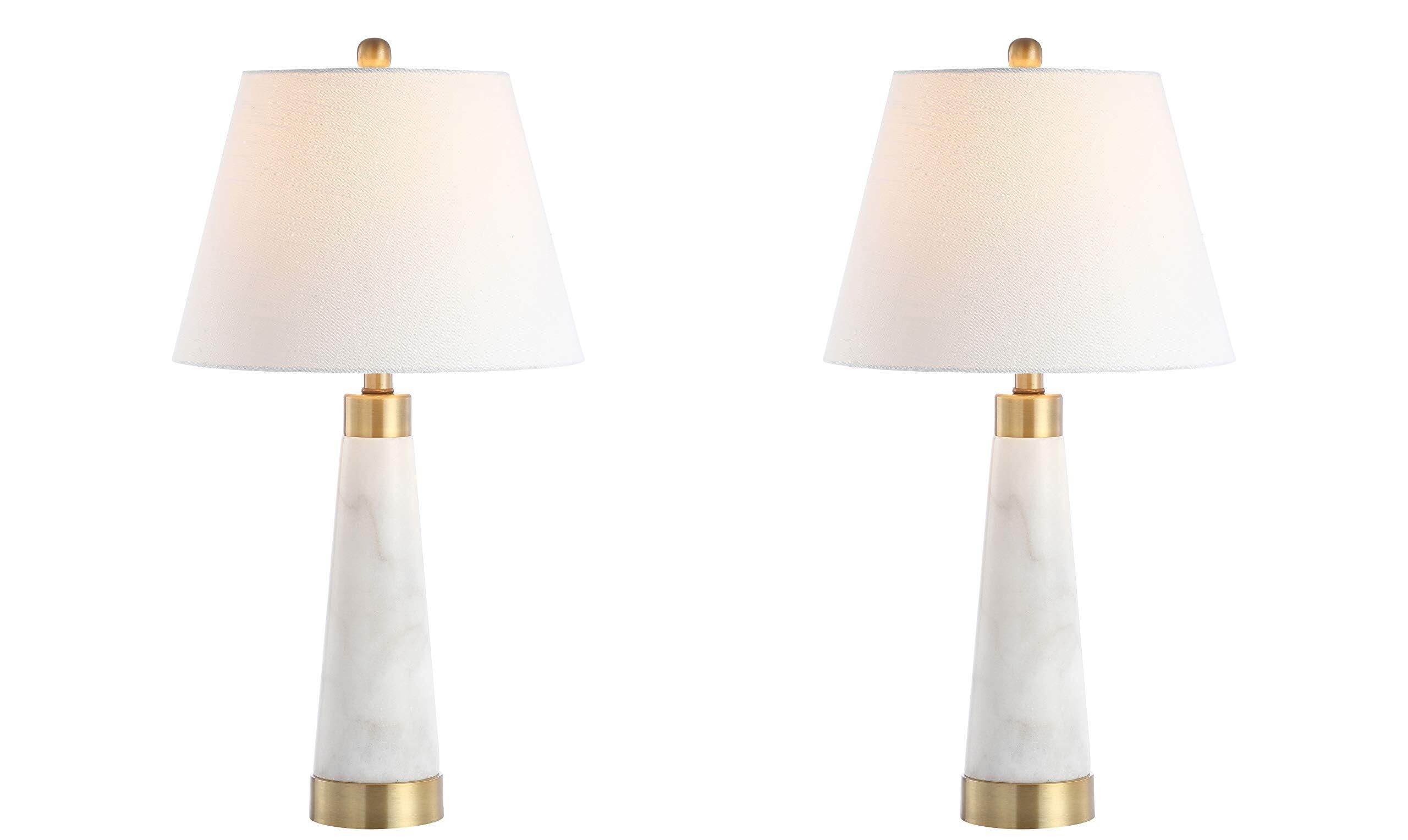 26.5" Modern LED Table Lamp 2-Pack, Marble Base with Fabric 