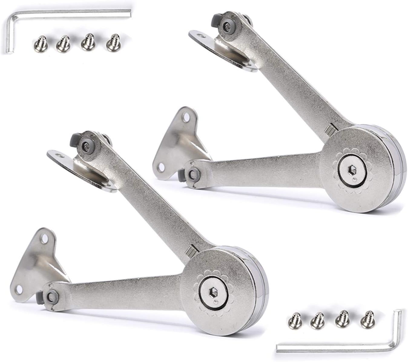 Lid Support Hinge in Satin Nickel QBOSO Random Stop Folding Lid Stay Hinge with Soft Close, Perfect for Toy Box/Drawer Window/Wardrobe/Cabinet Door, 40lb/110 Degree (Modern Style 1pair)