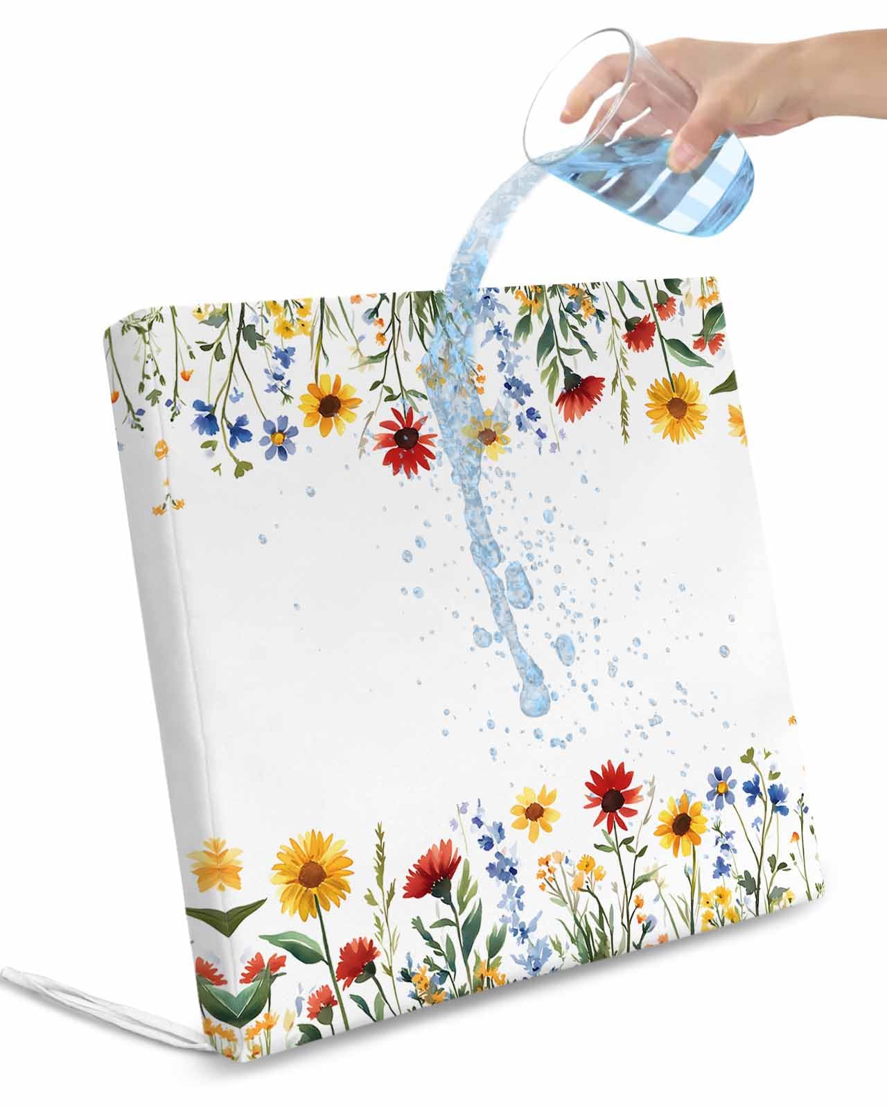 2 Pack Spring Floral Waterproof Cushion Covers with Ties, Outdoor Patio Chaise Lounge Chair Seat Cushion Slip Covers Replacement(Only Cover) Pastoral Summer Botanical 22