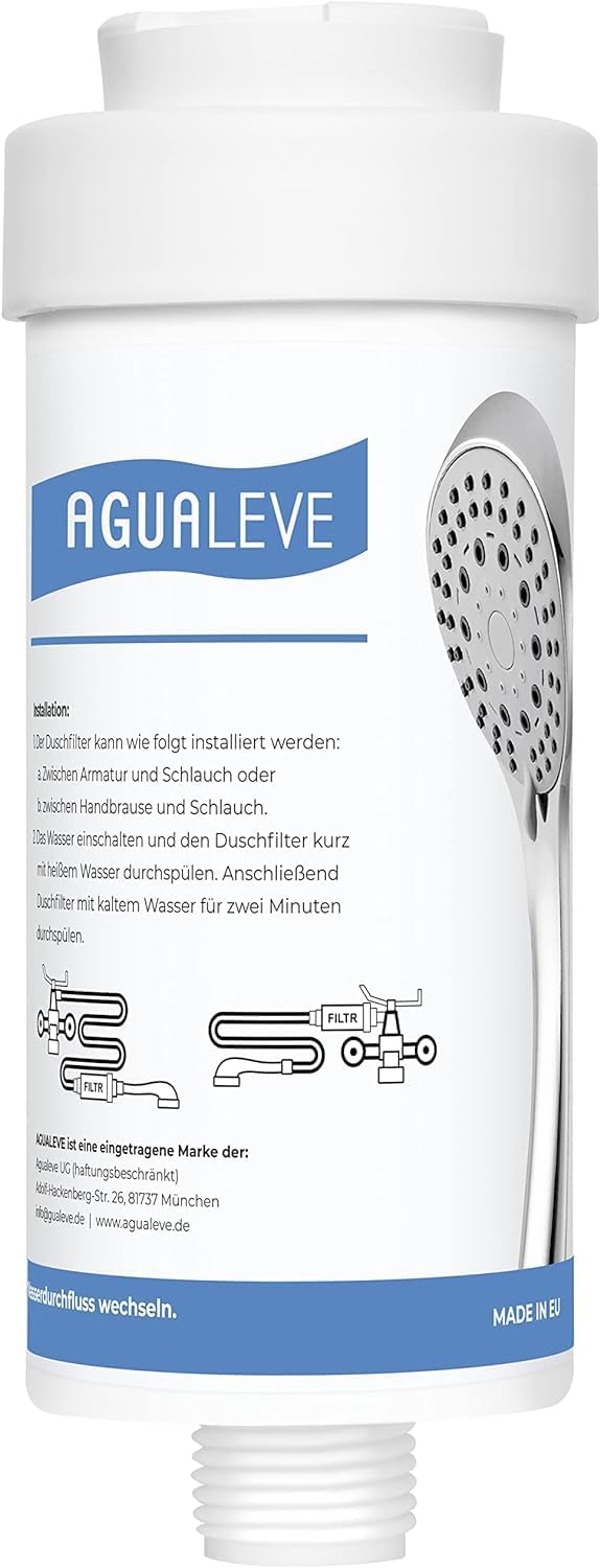 Product image of AGUALEVE® Duschfilter - Wasserfilter Dusche | in weiß | gegen Kalk, Schwermetalle, Chlor, Schmutz, wirkt bakteriostatisch | schönere Haut & Haare | Markenqualität Made in EU