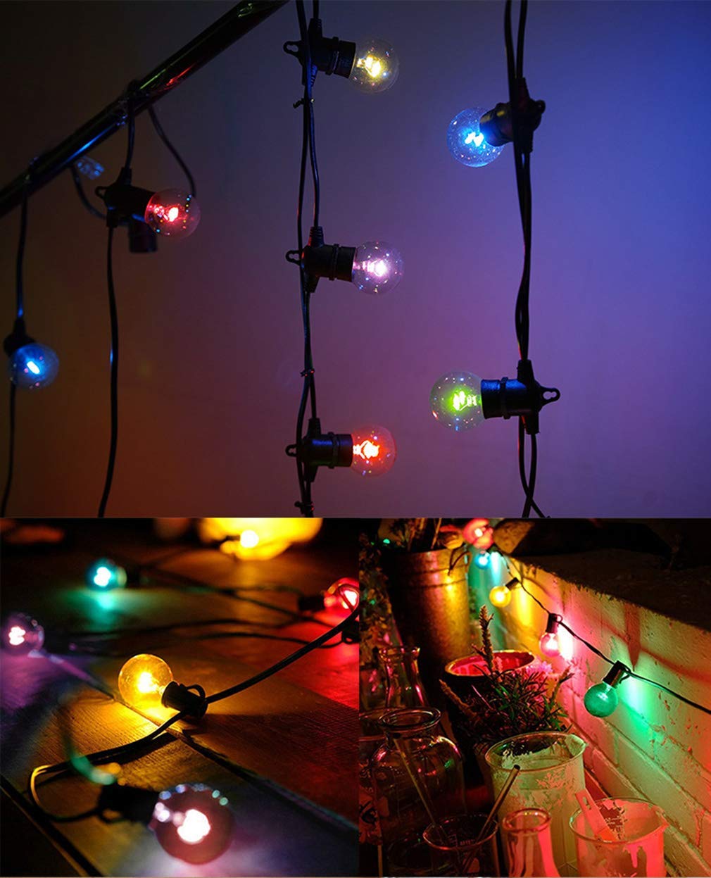 luci di natale,luci solari all'aperto della stringa lampadine multicolori del globo G40 luci di Natale impermeabili- 27,8 Ft 25 LED 4 modalità per la decorazione del partito del giardino del pati