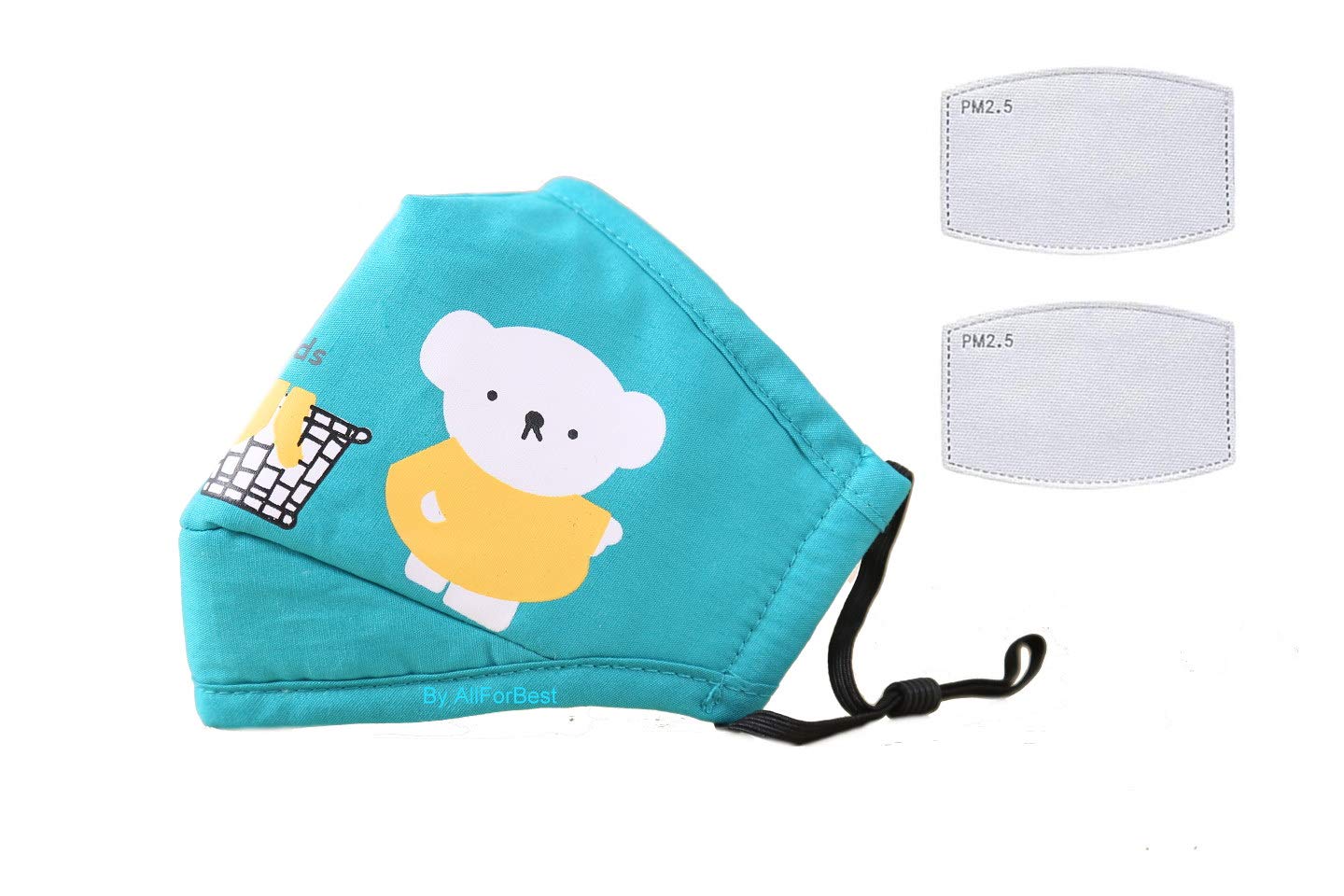ALLFORBESTKid Cartoon Mask Reusable Washable Cotton Face Mask, Adjustable Size, 2 Free PM2.5 Activated Carbon Filter(Color: sea BLUE)