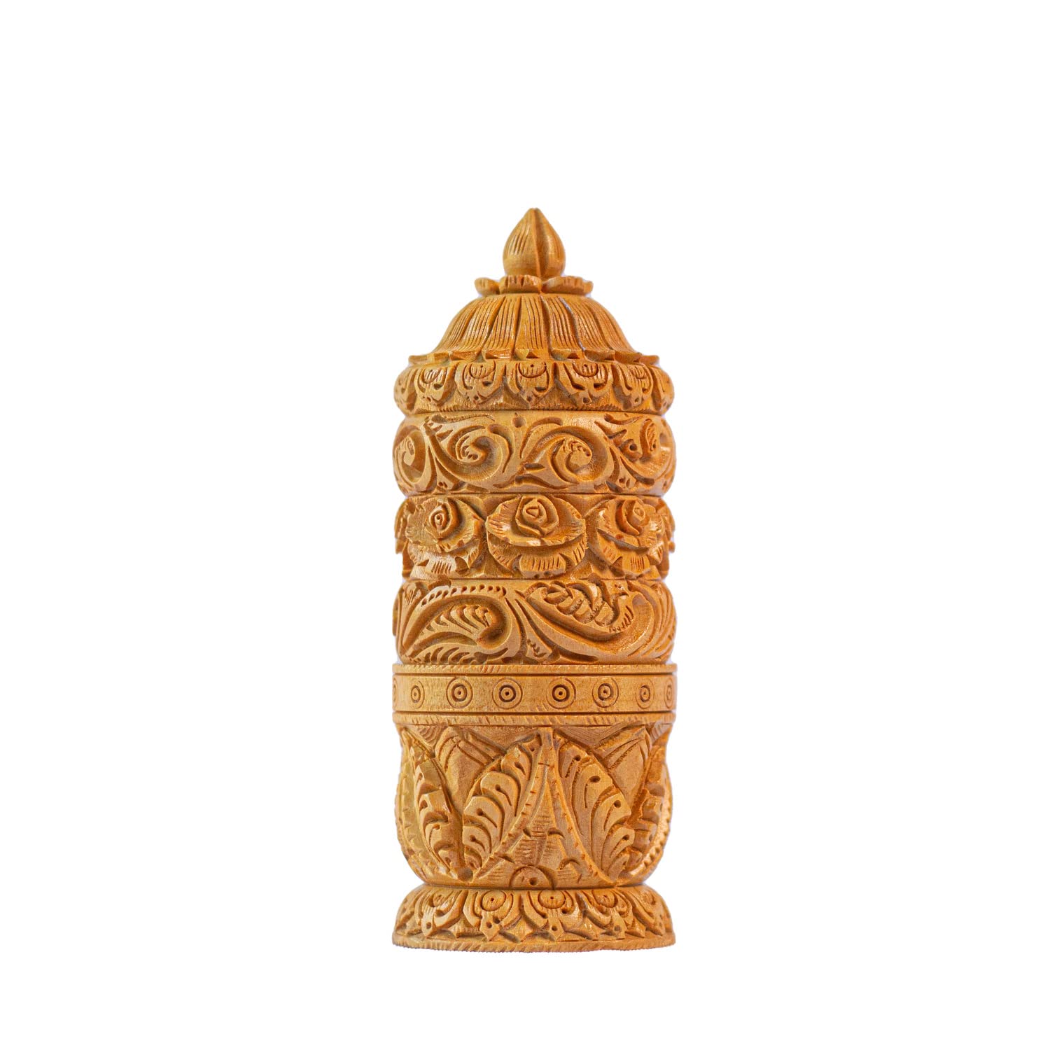 Boîte à Sindoor en bois ronde pour ne plus renverser vos poudres de kumkum artisanales