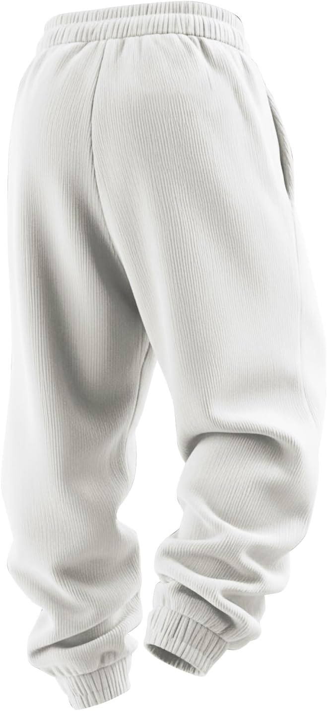 Corduroy Joggers Pants for Men/Women Elastic Waist Drawstring Ribbed Casual Loose Fit Pants
