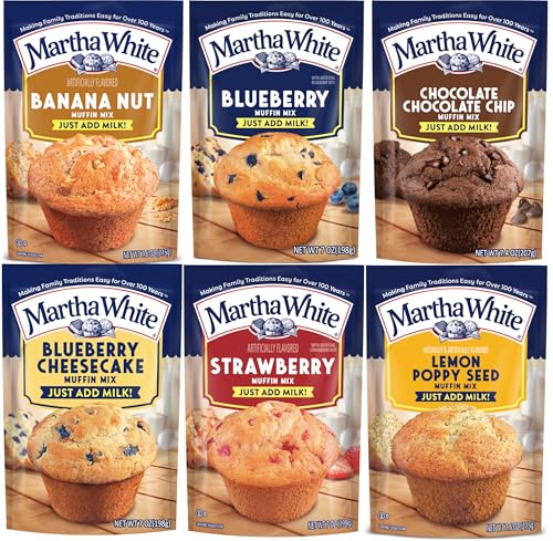 Martha White Muffin Mix Sampler Package with Favorite Banana Nut - 6 Pack of Various Flavors