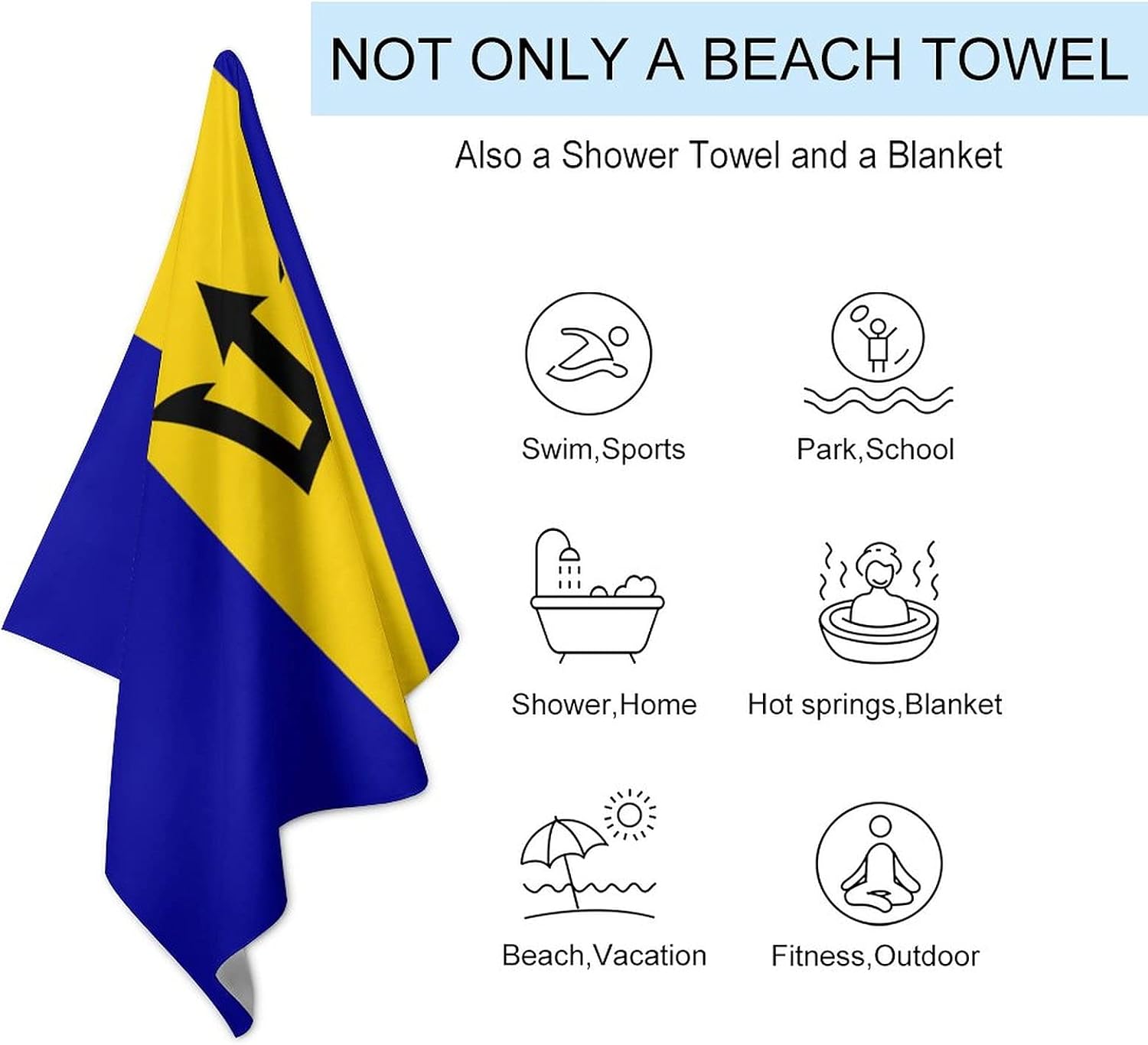 Calculay Barbados Flag Beach Towel-Quick Dry Super Absorbent Soft Bath Towel for Swimming/Camping/Beach/Yoga/Gym/Travel Sports Gym TowelOne Size