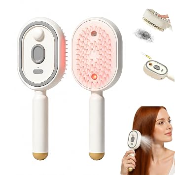 Electric Spray Air Cushion Massage Comb, Cordless Red Light Hair Brush with Mist Spray, Refillable Serum Brush with Air Cushion, Self-Cleaning Gloss Care Brush for Home Spa Hair Styling Beige